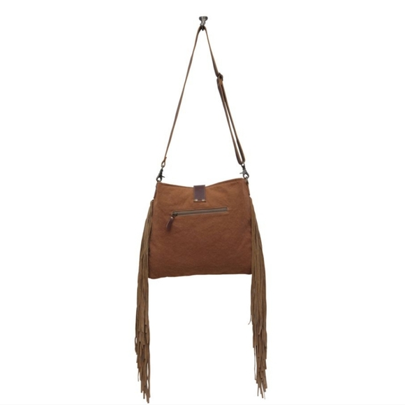 NWT Myra Bag Boho Leather & Canvas Tassel Shoulder Bag - Picture 6 of 8